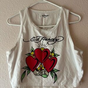 Ed Hardy White Crop Graphic Tee